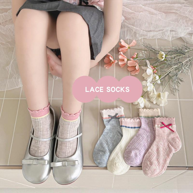 5/10 Pairs Bows Lace Socks Kids Girls Lovely Trendy Cotton Solid Koren-style Anti-pilling Sweet Princess Socks for Child Girls