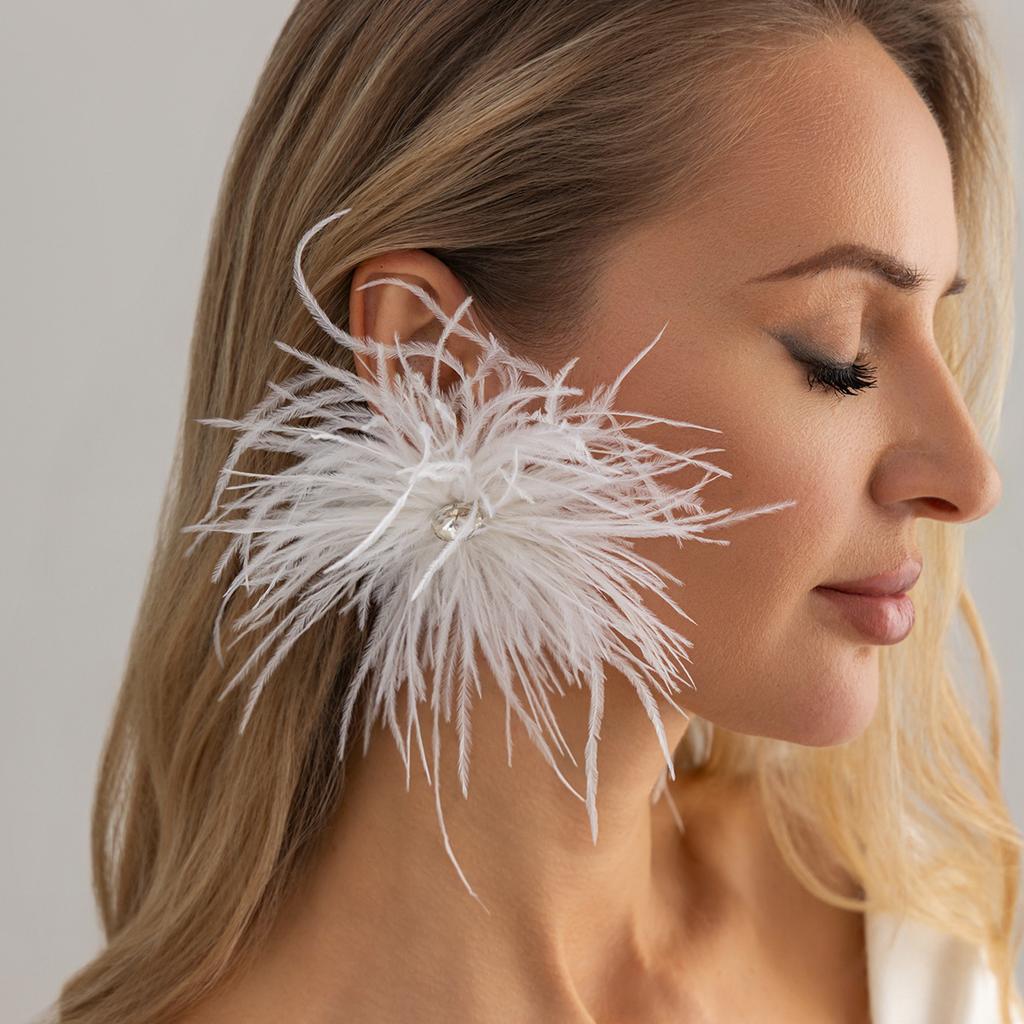 Orecchini perforati alla moda con piume multicolore, Adatti per accessori gioielli da festa di matrimonio fatti a mano retrò da donna