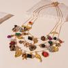 Retro Inlaid Diamond Heart & Insect Geometric Necklace for Women - Exaggerated Multi-Element Design