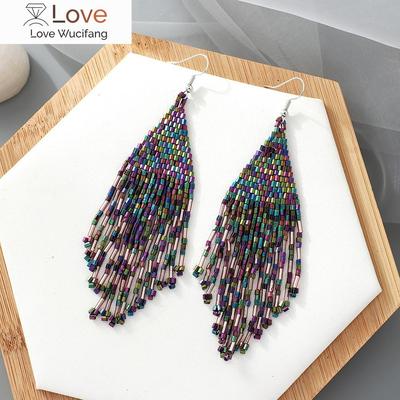 Most Popular Bohemia Jewelry Accessories Handmade Seed Beaded Drop Earrings Boho Long Tassel Beads Earrings Dangle For Women