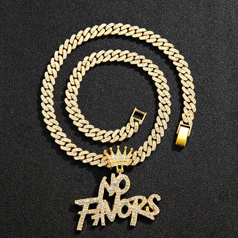 Men's Retro English Letter Rhinestone Necklace - Trendy Cuban Link Chain