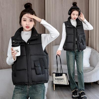 Stand-up Collar Down Cotton Vest Women's Drawstring Autumn and Winter New Loose Thickened Sleeveless Vest Jacket