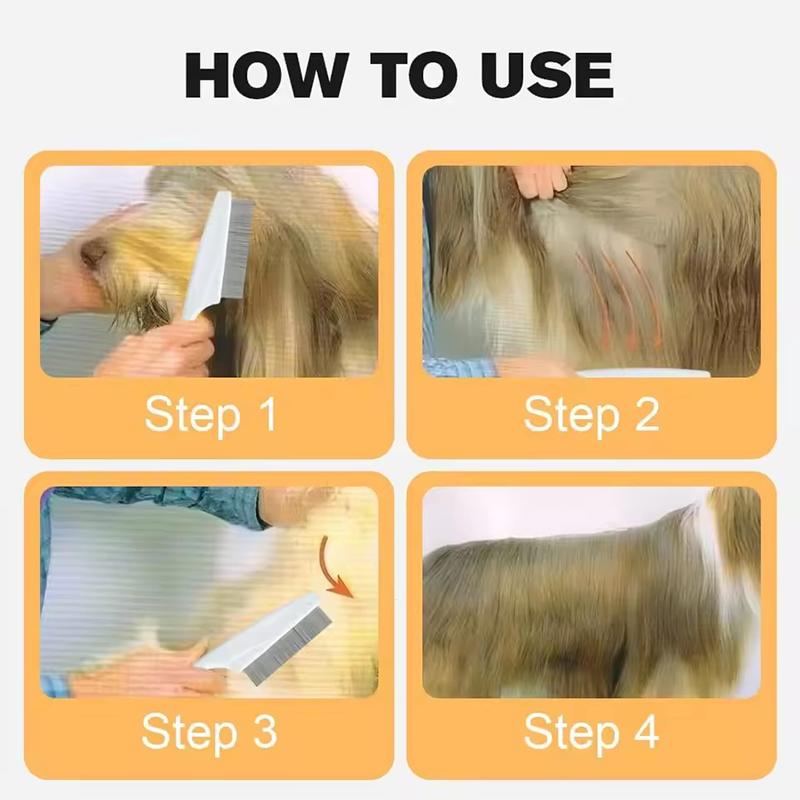 Flea Comb Dog Cat Hair Removal Brush Stainless Steel Dense Teeth Inline Comb Portable Pet Universal Grooming Cleaning Supplies