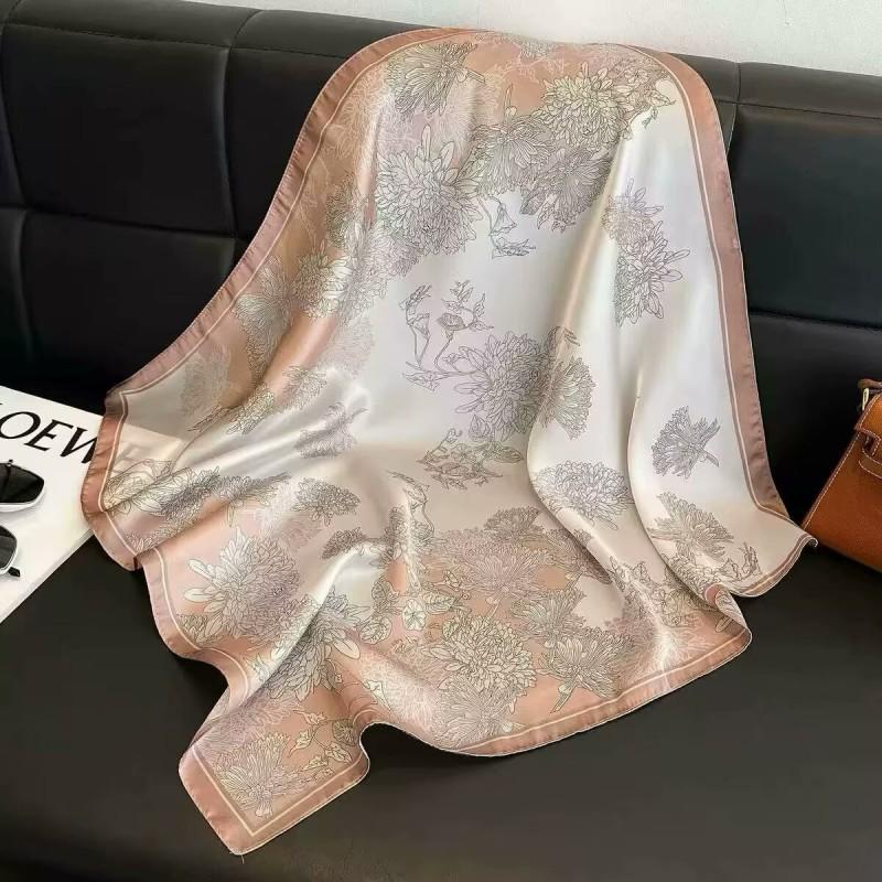 70x70cm Lightweight Cotton Silk Square Scarf With Boho Floral Print Breathable Neck Wrap Women