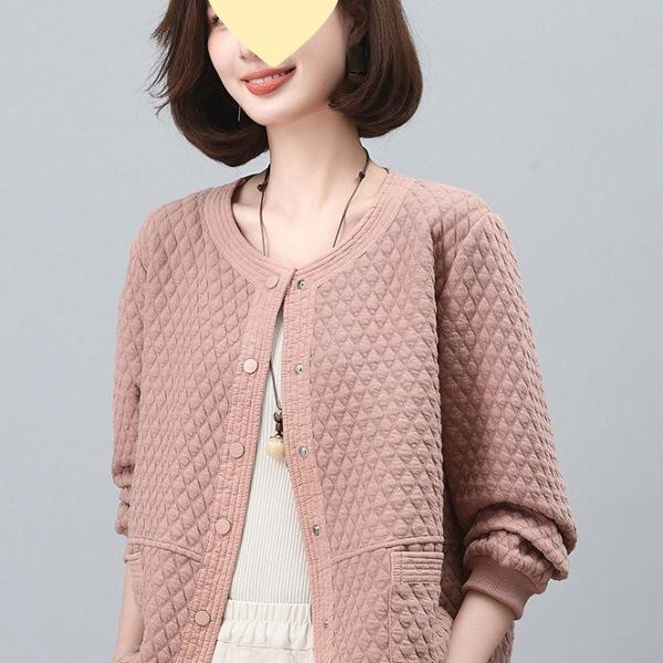 Women's Midlife & Senior Round Neck Loose Jacket - New 2025 Spring/Autumn Casual Baseball Cardigan