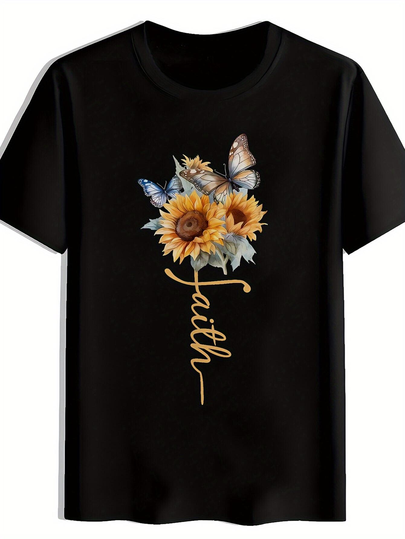 T-shirt Sunflower Butterfly Print XXL