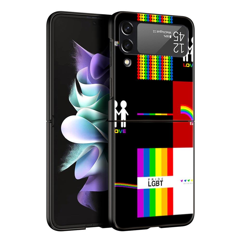 Gay Lesbian Rainbow Pride Hard PC Phone Case For Samsung Galaxy Z Flip 7 6 5 4 Black Cover For Galaxy Z Flip 3 Foldable Shell