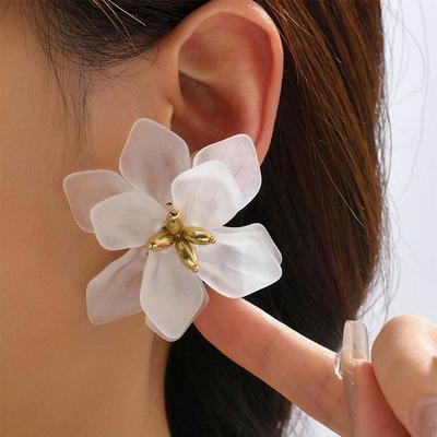 Brinco de Flor Acrílica Designer Para Mulheres Exagerado Branco Artesanal Elegante Brincos de Tarraxa Senhoras Meninas Festa Tendência Boho Joias