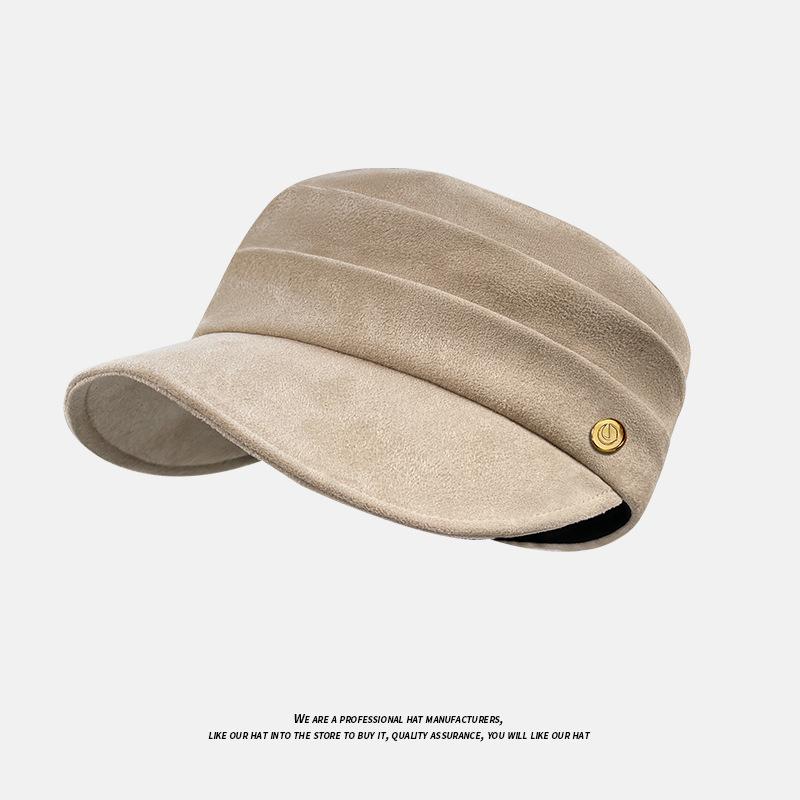 Британская шляпа Женская замшевая плиссированная шляпа для верховой езды Универсальная плоская шляпа Осень и зима Универсальная литературная шляпа художника