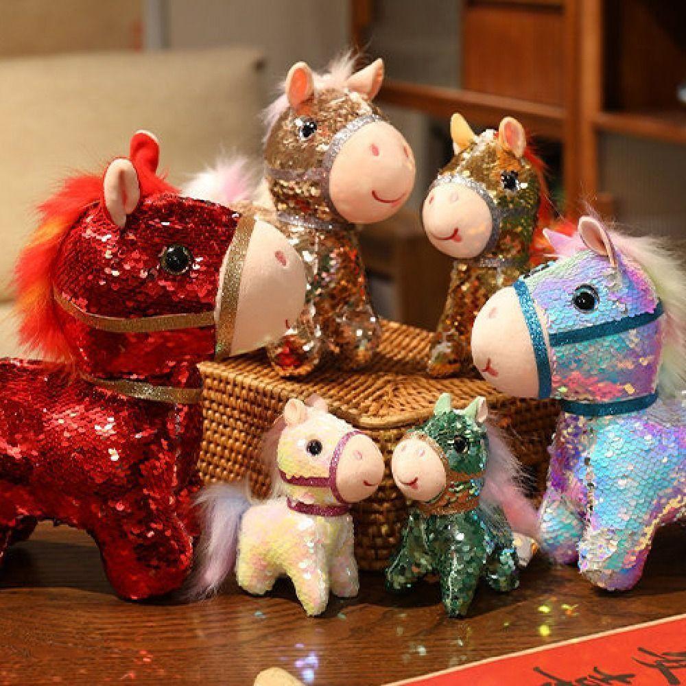 Colorful Sequined Horse Plush Doll Creative Cartoon Steed Doll Zodiac Pony Figurine  Festive Decor