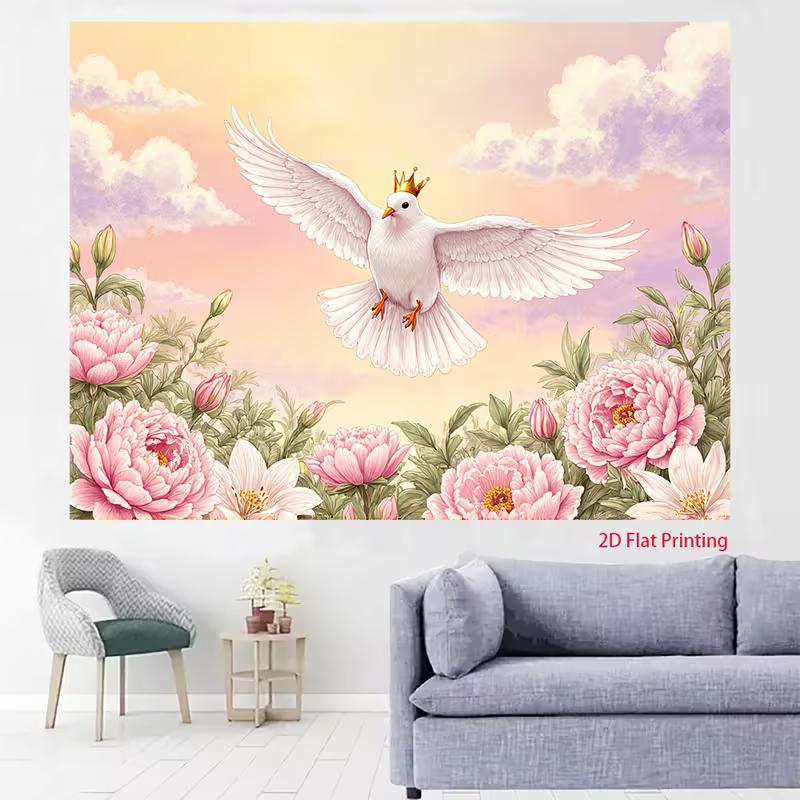 Krontaube Wandteppich, Rosa Blumen Hintergrundstoff, Wohnkultur