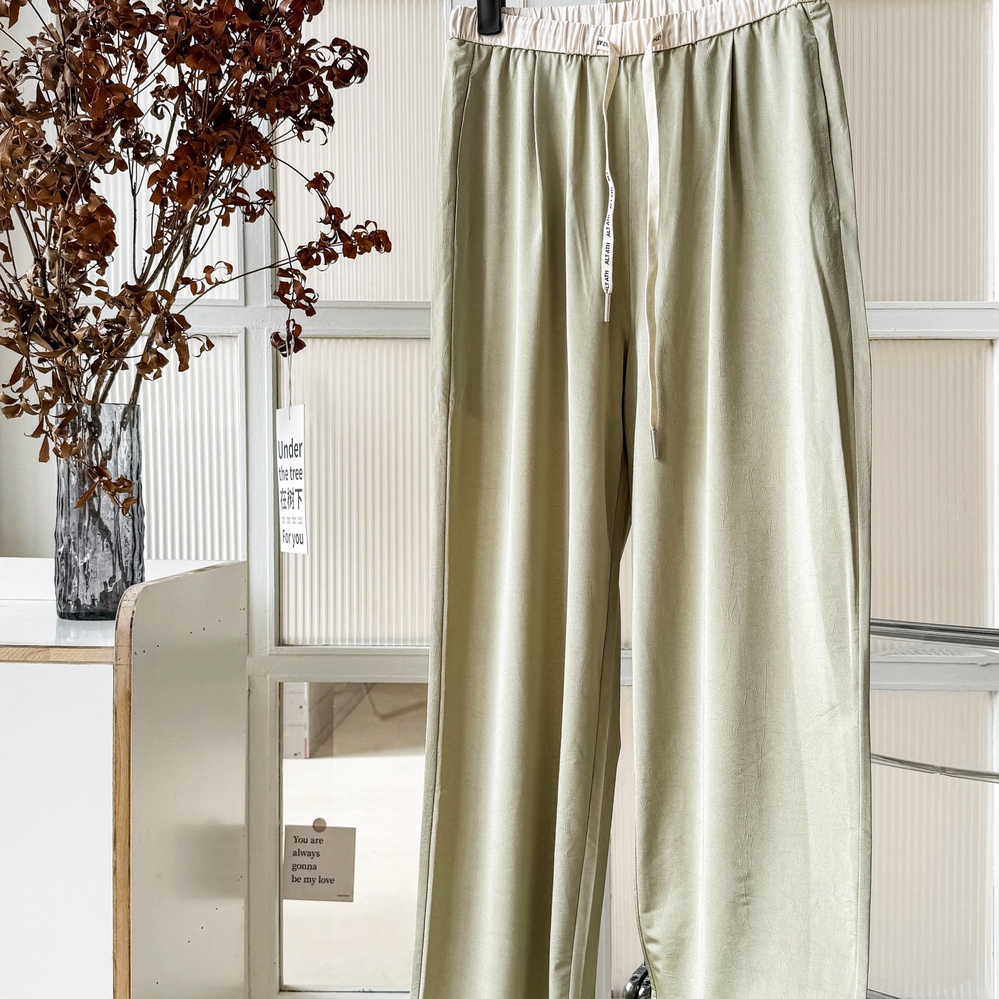 

Women Summer Lightweight New Style Loose Casual Straight Drawstring Pants S чорний