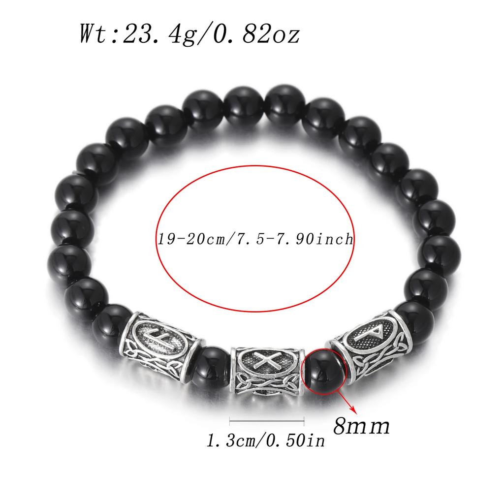 Viking Men Bracelet Norse Runes Stone 8mm Natural Jade Sodalite Turquoise Lava Beads Jewelry Bangles Homme Pulseras