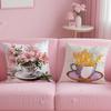 Popular C-CCup of Flowers Cushion Cover Comfortable Reversible Pillow Cover Ideal for Car Sofa Bedroom & Beyond