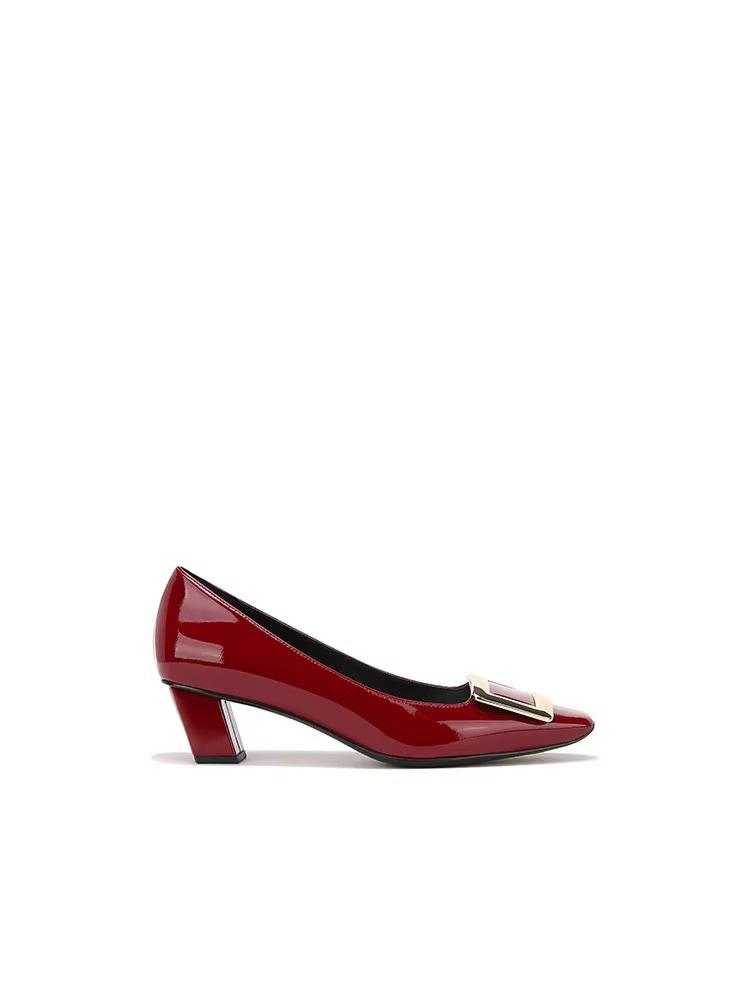 Yuanlitong French High Heels Women's Thick Heels Are Not Tired of Feet 2025 Metal Square Buckle Light Mouth Single Shoes Women's Fashion Versatile