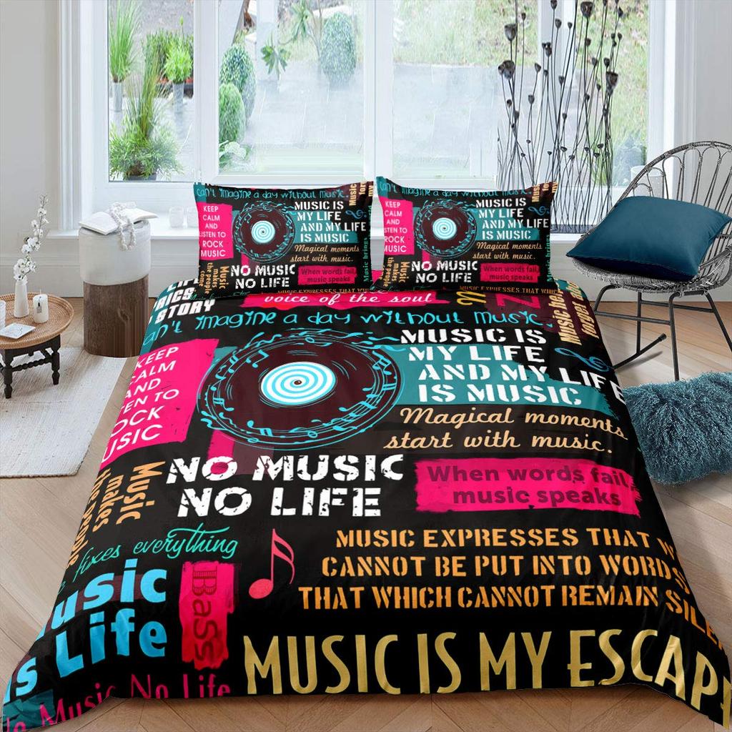 Dětská hudební povlak na peřinu Barevný set povlečení s tématem klavíru Měkký elegantní povlak na přikrývku Melody s hudební notou S 1/2 povlakem na polštář