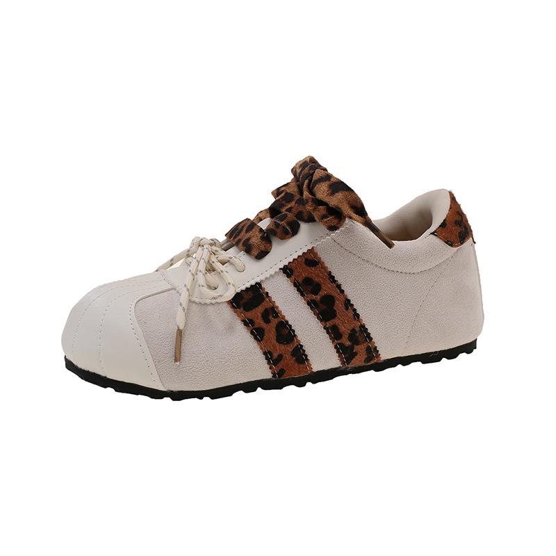 South Korea's Q Version of Ugly and Cute Leopard Print German Training Shoes Women's Autumn 2025 New Inner Height Increase 5cm Color Matching Niche