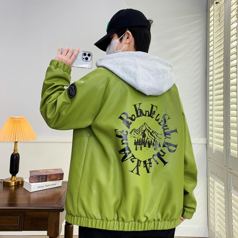 Youth Hong Kong Style Ecological PU Leather Jacket Autumn New Men's Versatile Loose Hooded Leather Jacket