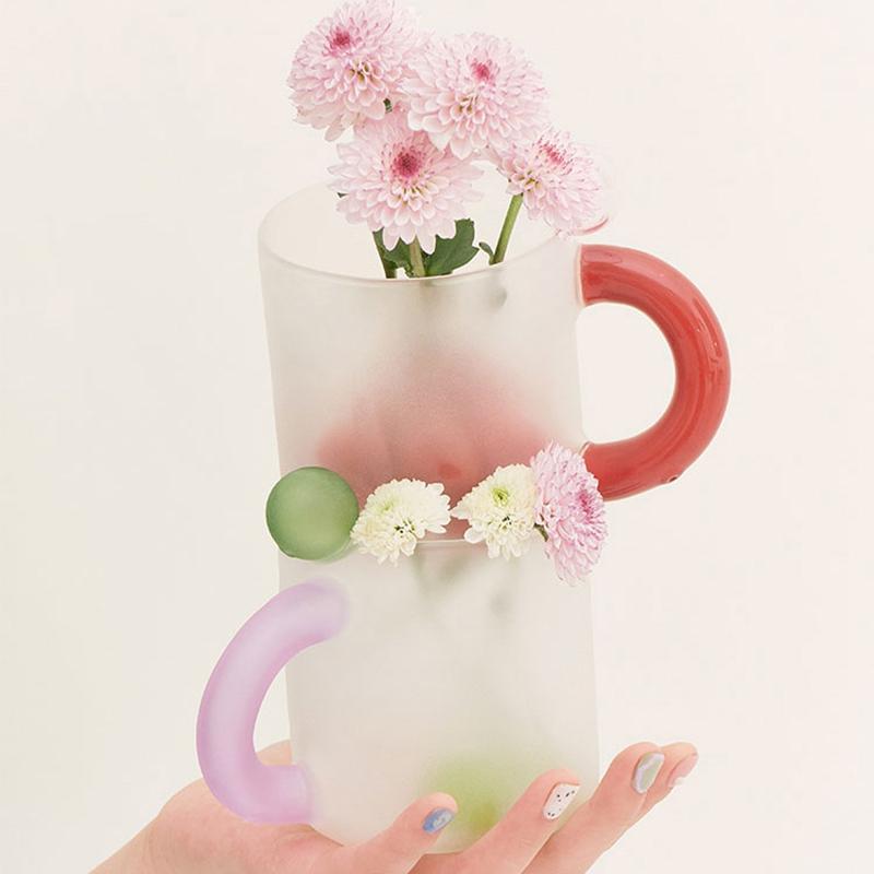300ml Colored Glass Cups Heat Resistant Glass Mug Handmade Simple Wave Handle Coffee Milk Tea Cup Hot Water Tumbler Drinkware