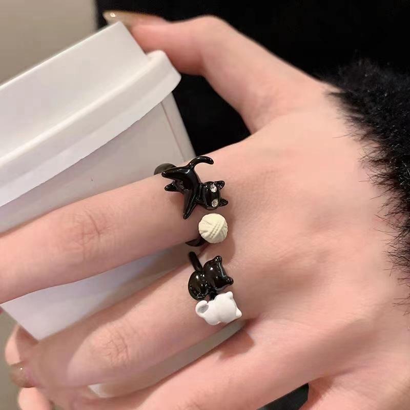 Creative Vintage Funny Cat Opening Adjustable Ring For Women Girls Cartoon Cute Rings Party Jewelry Accessories Gifts