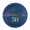 Talerzyk Papierowy Happy Birthday 50, Granatowy 18Cm 6Szt.