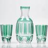 Handmade Japanese Style Green Cased Glass Sake Set Edo Kiriko Bamboo Stem 111ml Carafe And 61ml Sake Glass Cup Barware