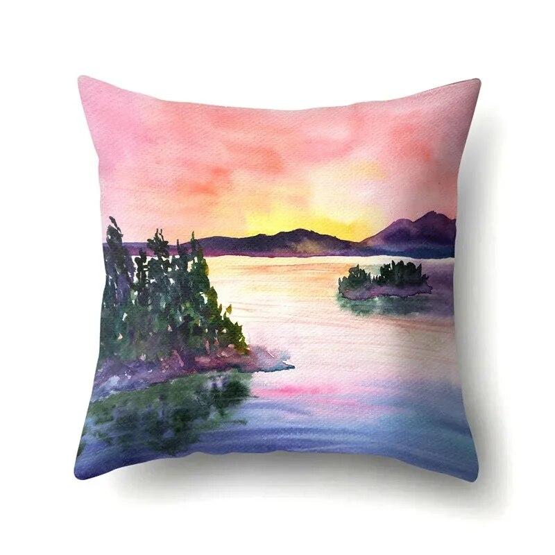 Landscape oil painting printed pillow case home bedroom room decoration office seat living room sofa cushion cover 45x45cm