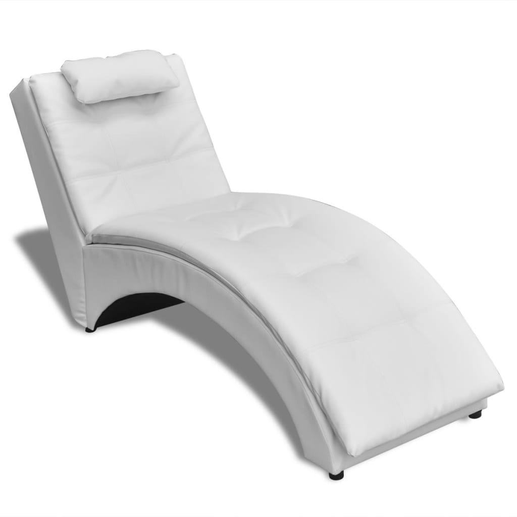 White Faux Leather Chaise Lounge with Cushions