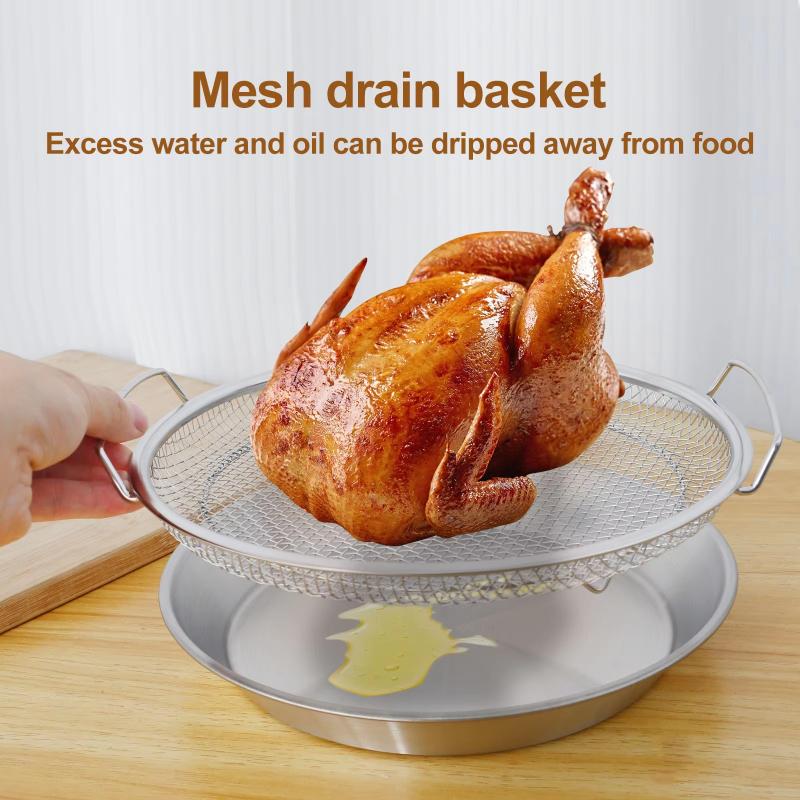 Stainless Steel Mesh Oil Filter Tray Drain Basket Reusable Vegetable Draining Rack Fried Food Strainer