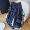 Women's Navy Blue Plaid Fleece Pants - Autumn/Winter Petite Retro Drawstring, Casual Floor-Length Lazy Style.