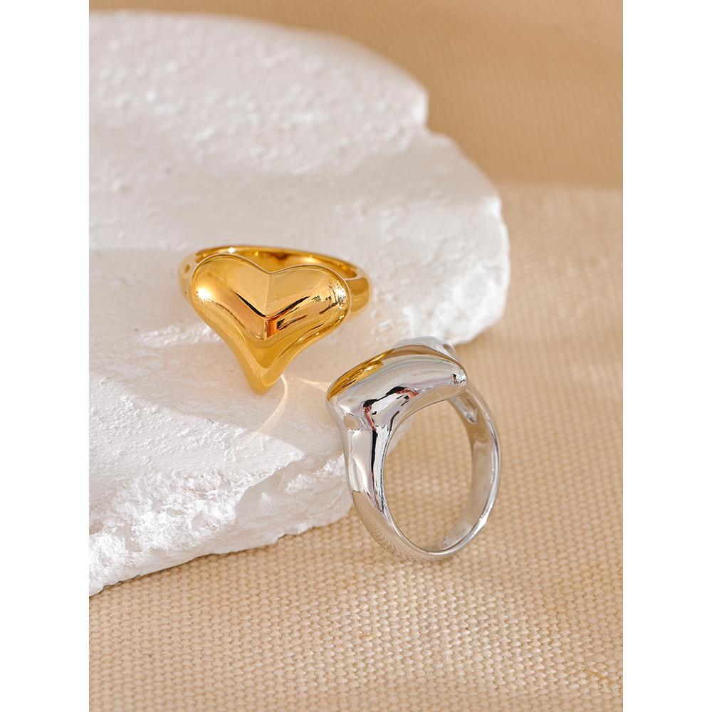 Yhpup Stainless Steel Heart Love Ring Water Resistant 18K PVD Plated Romantic Gift Charm Fashion Jewelry Accessories