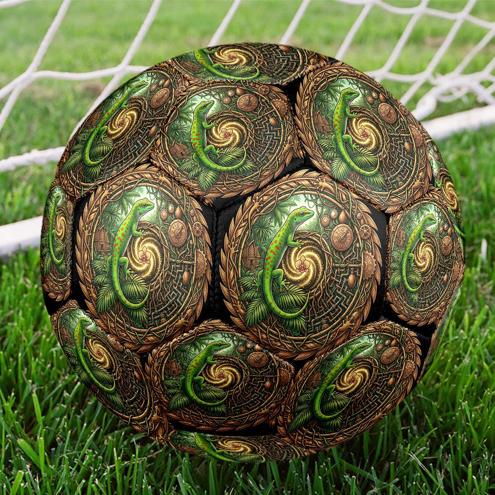 Steampunk Gecko Jungle Round Football Size 5 Adult Ball Suitable for Training Matches and Outdoor Team.