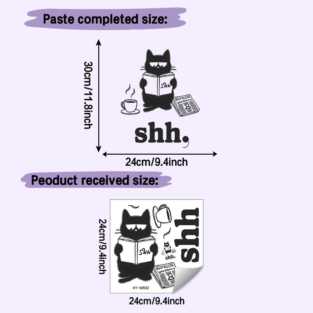 

Self-adhesive Toilet Stickers Cartoon Black and White Quiet Cat Reading Book for Bathroom Home Decor 24x24cm разноцветный