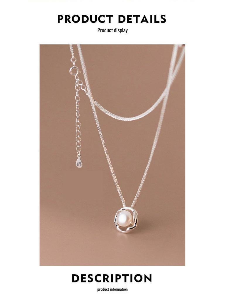 Authentic 999 Pure Silver Pearl Necklace - Elegant French Design Pendant, Perfect Birthday Gift for Girlfriend.
