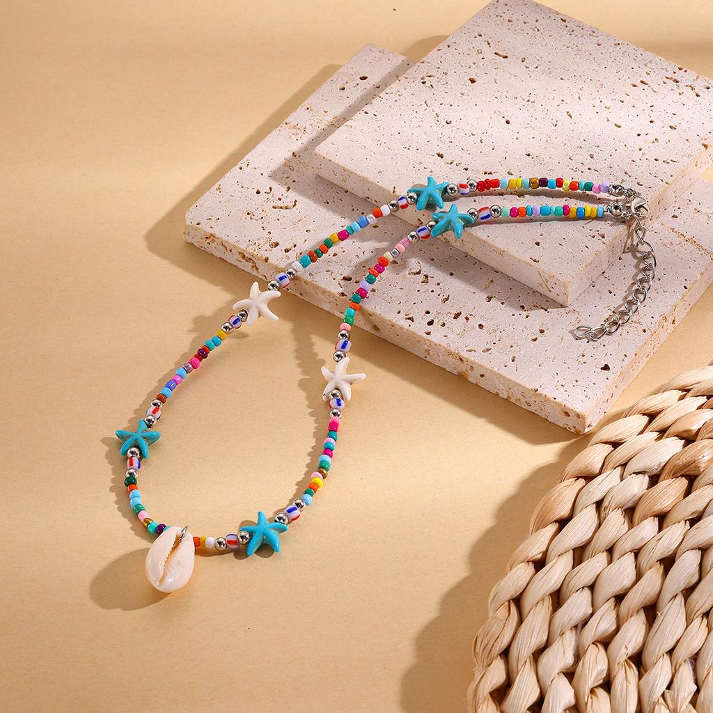 Shell Bohemian Starfish Beads Vacation Daily Wear Clavicle Chain Souvenir Necklace Ocean Style 1PC Women Beaded Personality  Unique