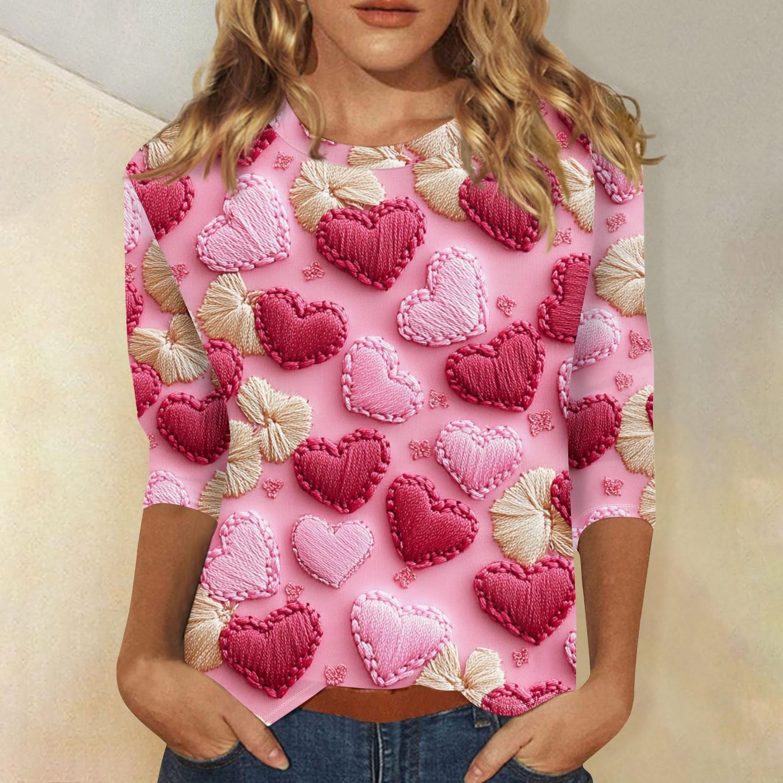 

Женская мода повседневная кофта с разрезом на рукаве 3/4 и принтом ко Дню святого Валентина с круглым вырезом XL арбуз красный