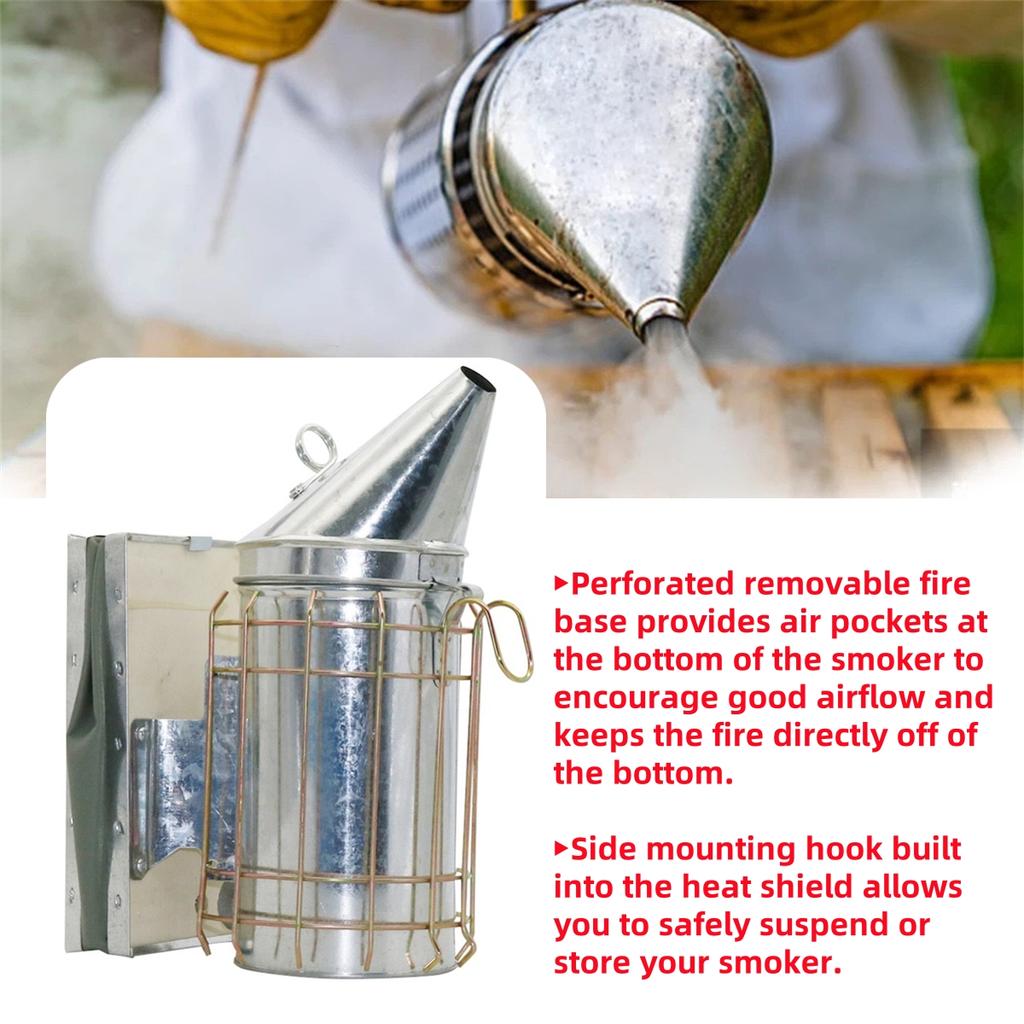 Beekeeping Stainless Steel Leather Smoker Anti-scalding Cover Bottom Manual Smoke Maker Drive Away Bees Hive Box Tool 1 Set