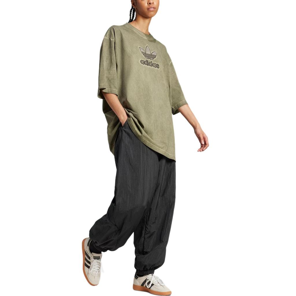 adidas Originals Adicolor Adilenium Bequemes Locker Geschnittenes Rundhals-Dreiviertelarm-T-Shirt Damen Tops Olivgrün JM9247