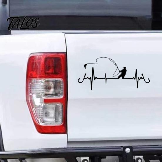 Non Fading Vehicle Decal for Men Fishing Heartbeat Car Sticker Decal, 6.7" X 3.1" Waterproof Vinyl Auto Window No Residue Exterior Body Decoration,