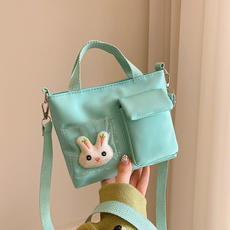 Color Solid Simple With Cute Cartoon Rabbit Decoration Children Bag Shoulder