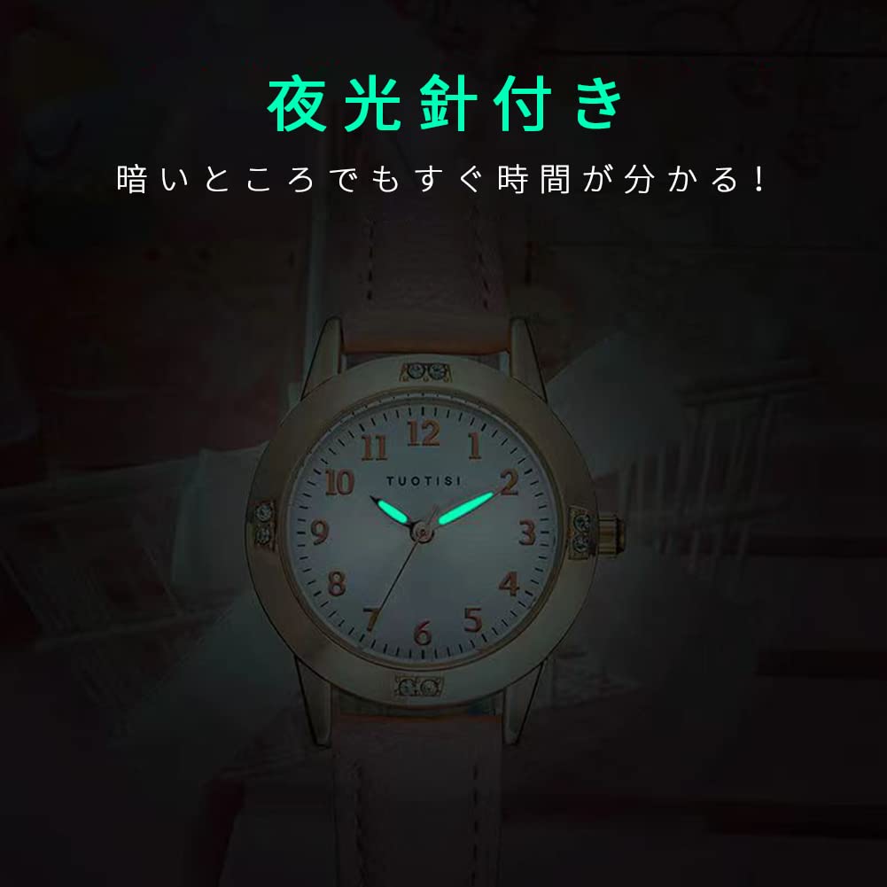 Girls' Quartz Watch, Round Face, Arabic Numerals, Analog, Waterproof, Everyday Watch, Cute for Students (Black)