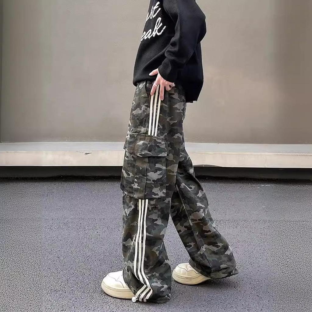 Men's Trendy Retro Vibe Distressed Camouflage Overalls - Slim, Straight, Flared Long Pants
