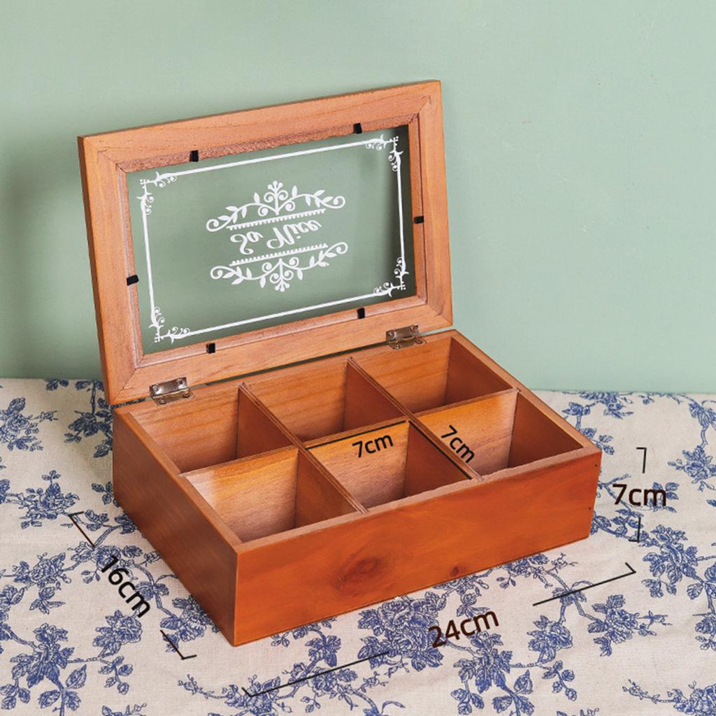 4 lub 6 przegródkowe drewniane pudełko do przechowywania torebek herbaty, gablota na biżuterię, vintage dekoracyjna szkatułka na kosmetyki i drobiazgi, kolczyki, dekoracja domu