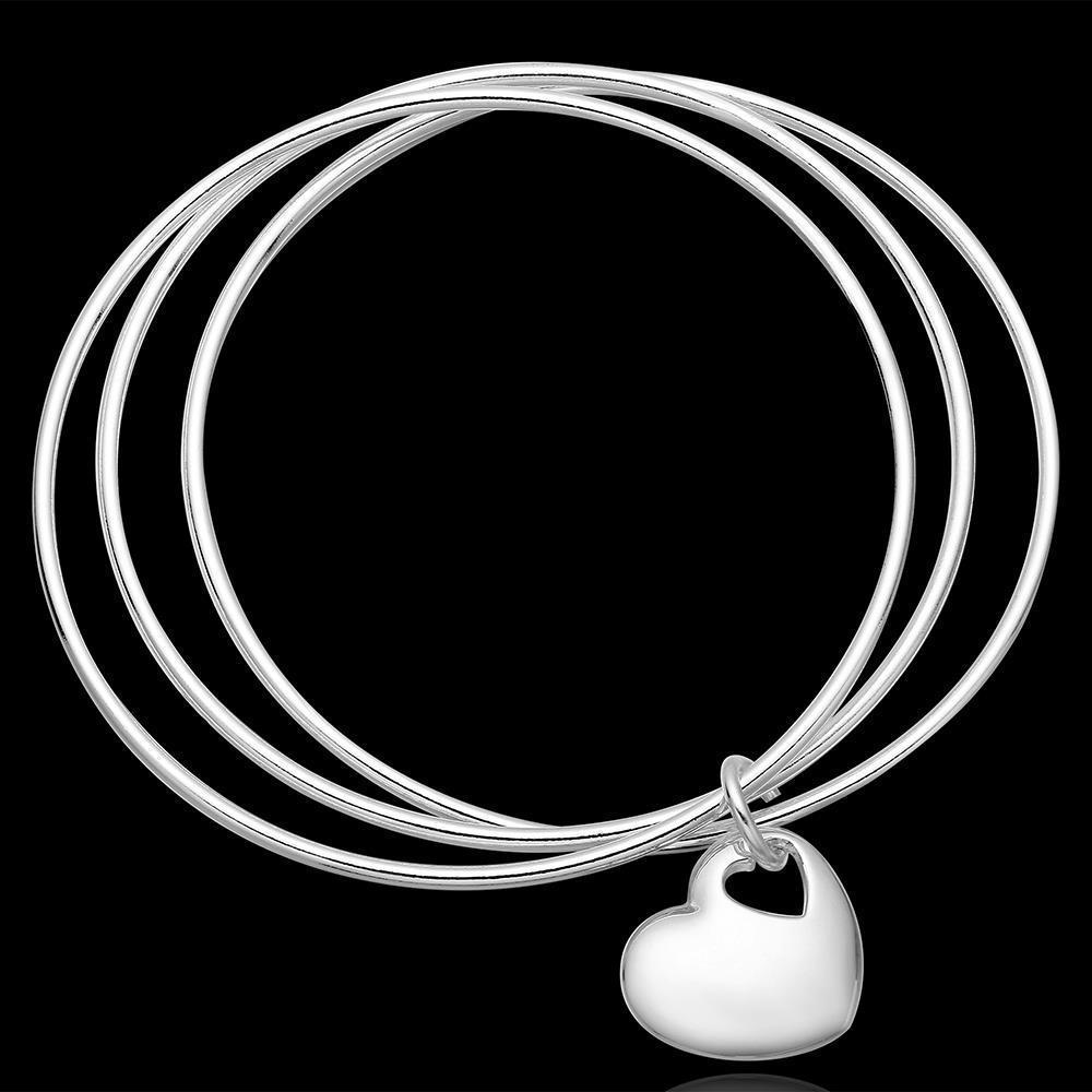 Popular Brands Three Circles 6.5cm Heart Bangle 925 Sterling Silver Bracelets for Women Fashion Party Couple Gifts Jewelry