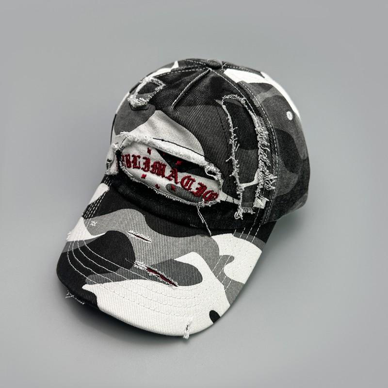 Vintage Embroidered Sanskrit Baseball Cap Distressed Camo Sun Hat Street Style
