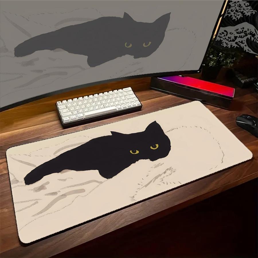 Gaming-Mauspad Rosa Katze Schreibtischzubehör PC Groß Großformat Kawaii HD-Druck Gamer Tastatur Büro-Setup Schreibtisch Schwarze Mauspads