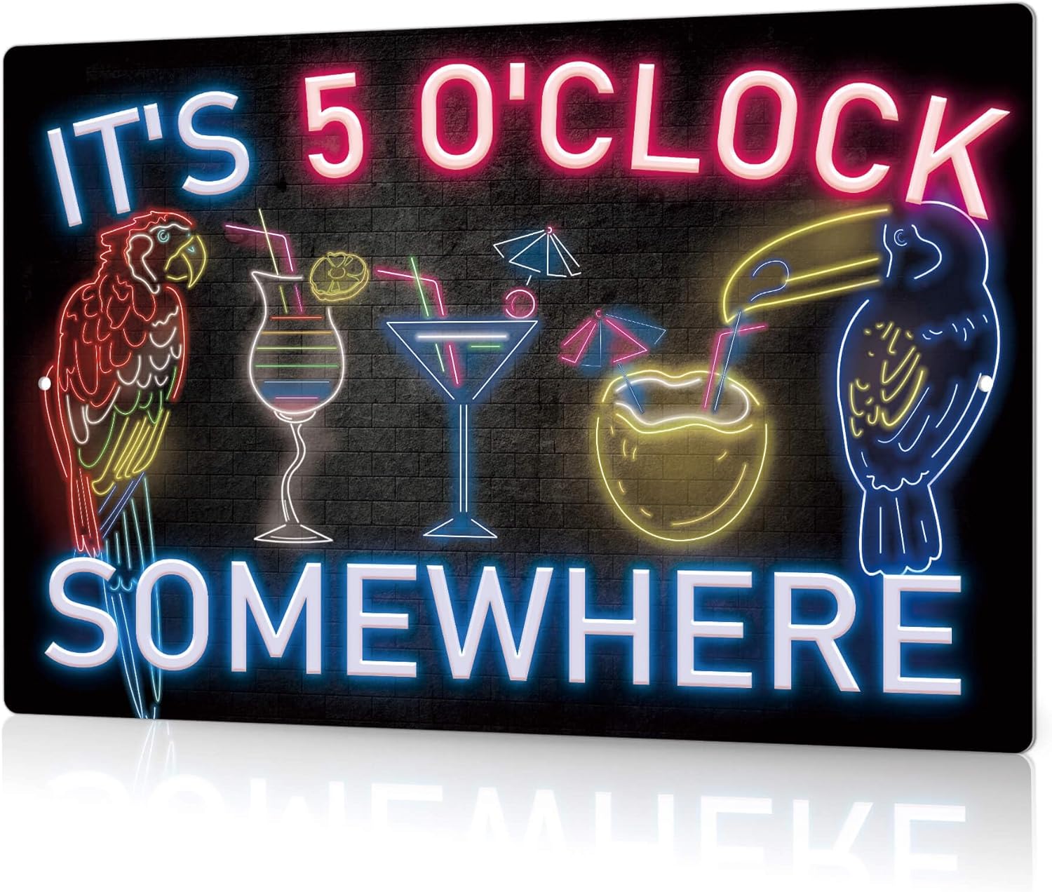 Putuo Decor Its 5 Oclock Somewhere Metal Tin Sign Drinking Neon Home Bar Beer Vintage Signs for Bedroom Garage Pub Cl 20x30cm(7.8x11.8inch)