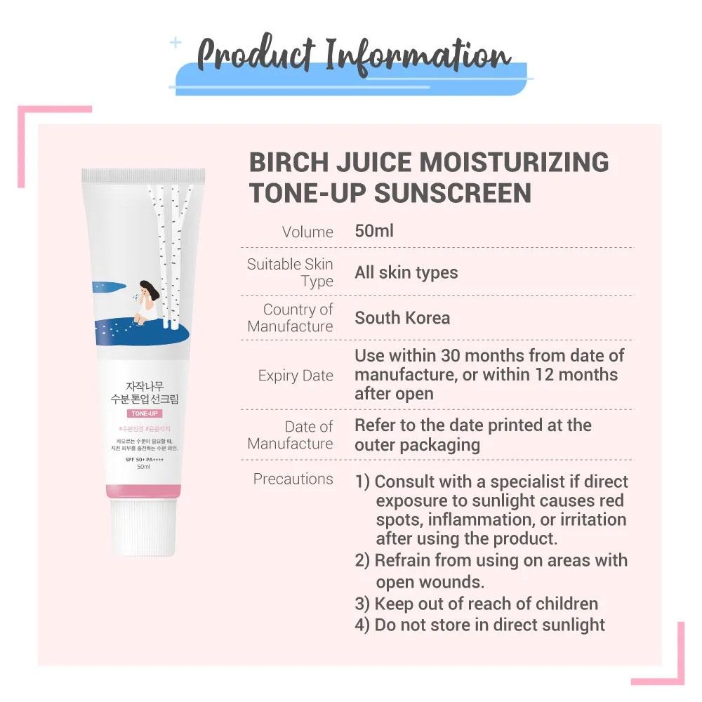 ROUND LAB Birke Feuchtigkeitsspendender Ton-Up Sonnenschutz 50ml (SPF50 +)