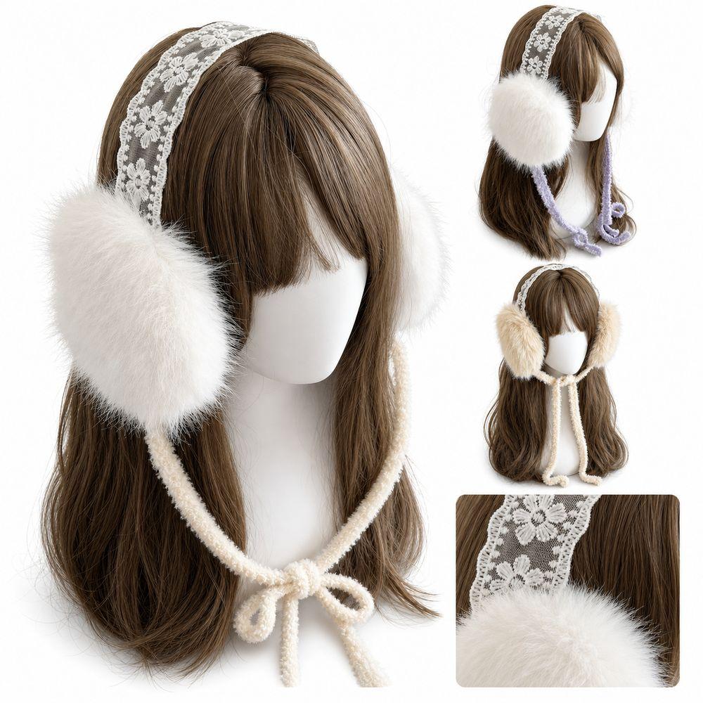 Plush Material Winter Earmuffs Lace Design Windproof Earmuffs Soft Lace Earmuffs Winter Season