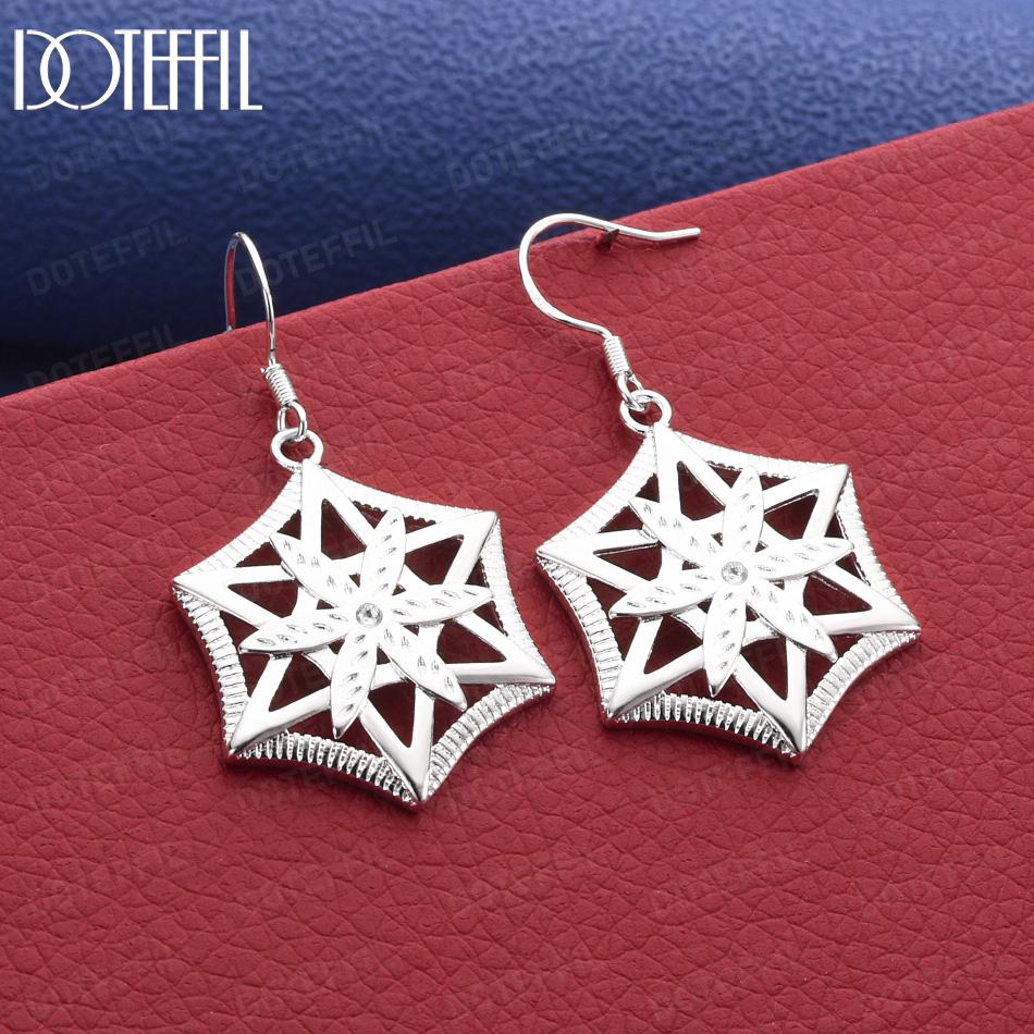 925 Sterling Silver Openwork Five-Pointed Star Pendant Earrings - Exquisite Gift Jewelry 4.00*1.30cm